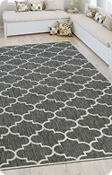 A stylish gray rug with a white geometric pattern