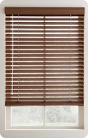 Horizontal wooden blinds in a warm brown tone