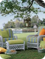 Cozy outdoor seating with colorful striped cushions