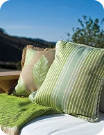Two decorative cushions in green and cream colors