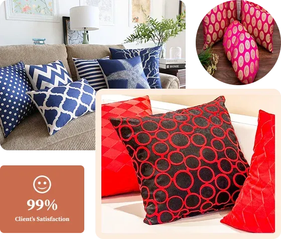 An array of decorative pillows in various patterns