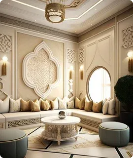 Elegant room with decorative walls and circular seating