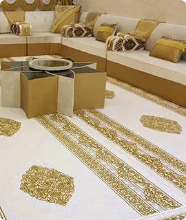 Luxurious seating area with golden accents